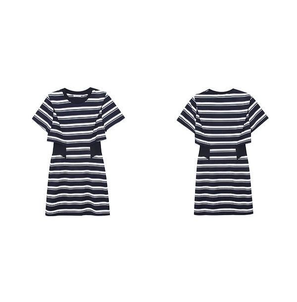 Striped Cutout Waist Slim Fit T-Shirt Style Summer Dress

 [ID:0050OP]