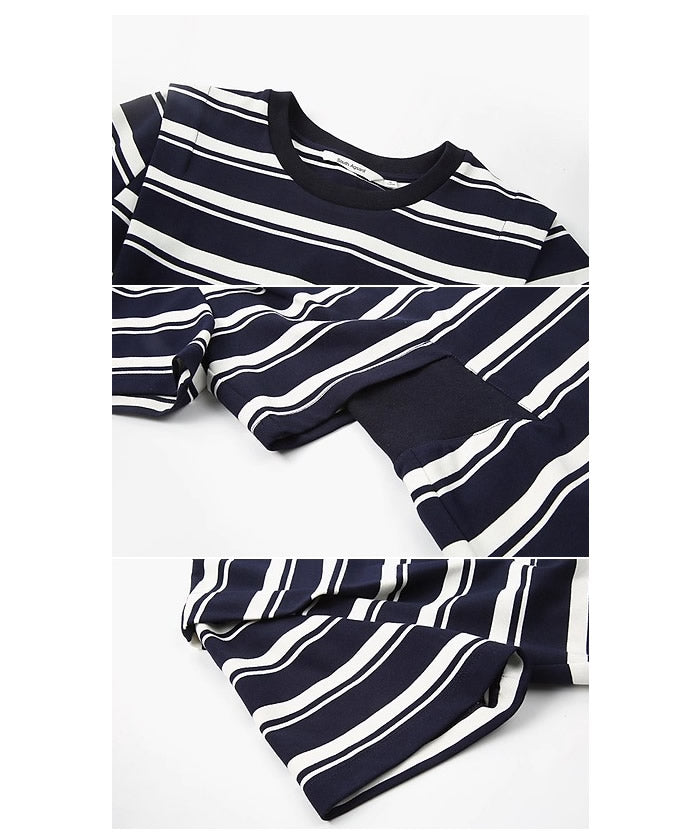 Striped Cutout Waist Slim Fit T-Shirt Style Summer Dress

 [ID:0050OP]