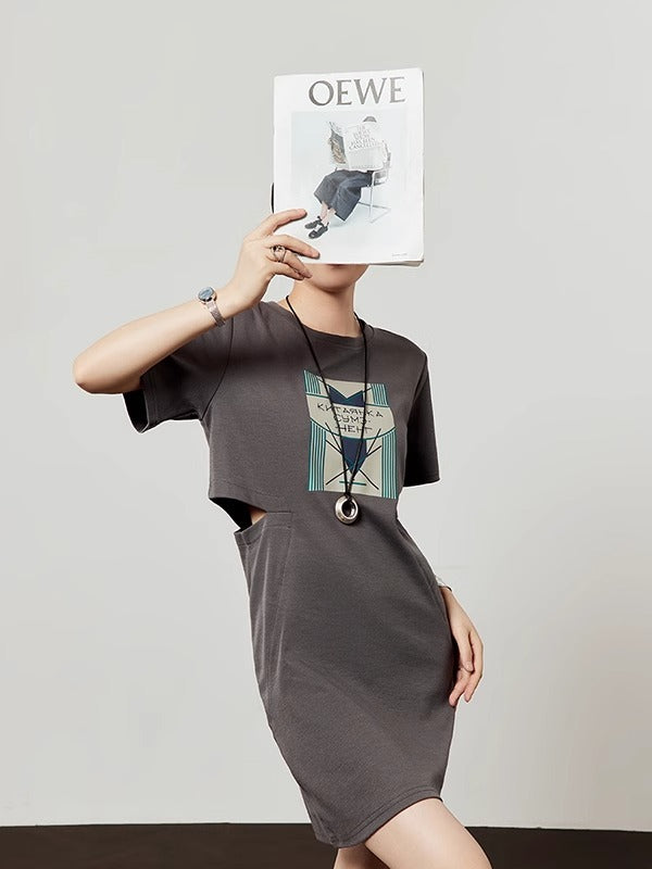 Oak Ash Hollow Out Waist T-Shirt Dress for Women 2025 [ID:0051OP]