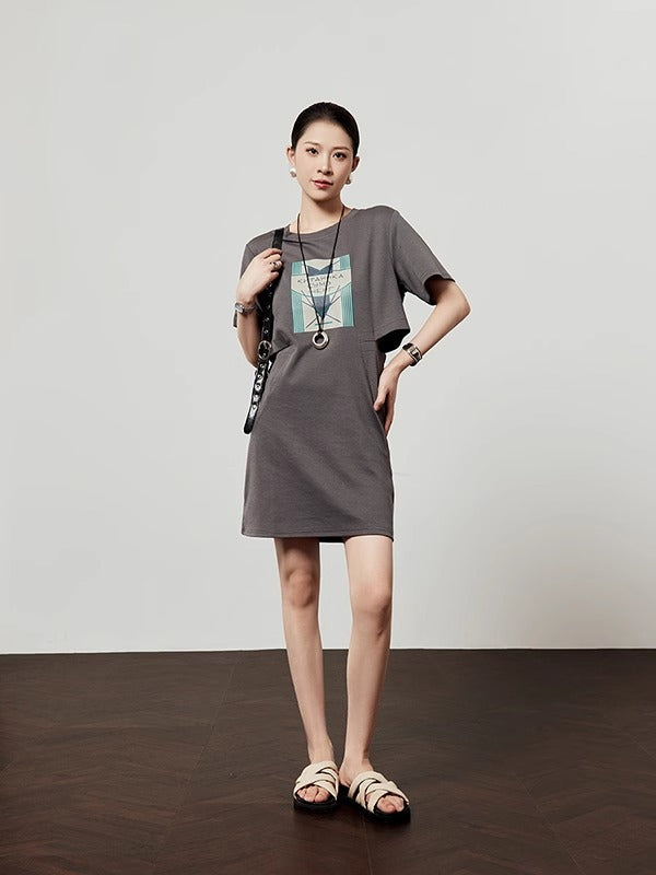 Oak Ash Hollow Out Waist T-Shirt Dress for Women 2025 [ID:0051OP]