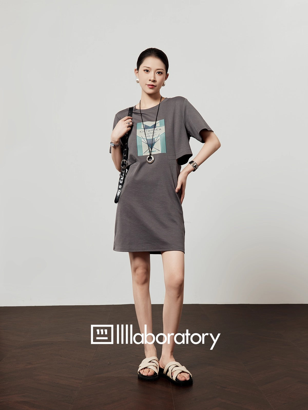Oak Ash Hollow Out Waist T-Shirt Dress for Women 2025 [ID:0051OP]
