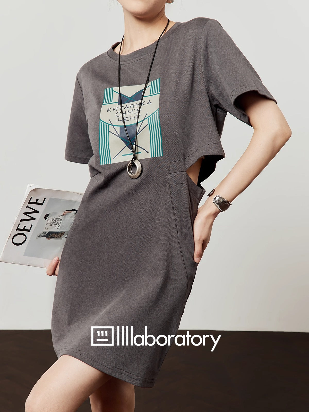 Oak Ash Hollow Out Waist T-Shirt Dress for Women 2025 [ID:0051OP]
