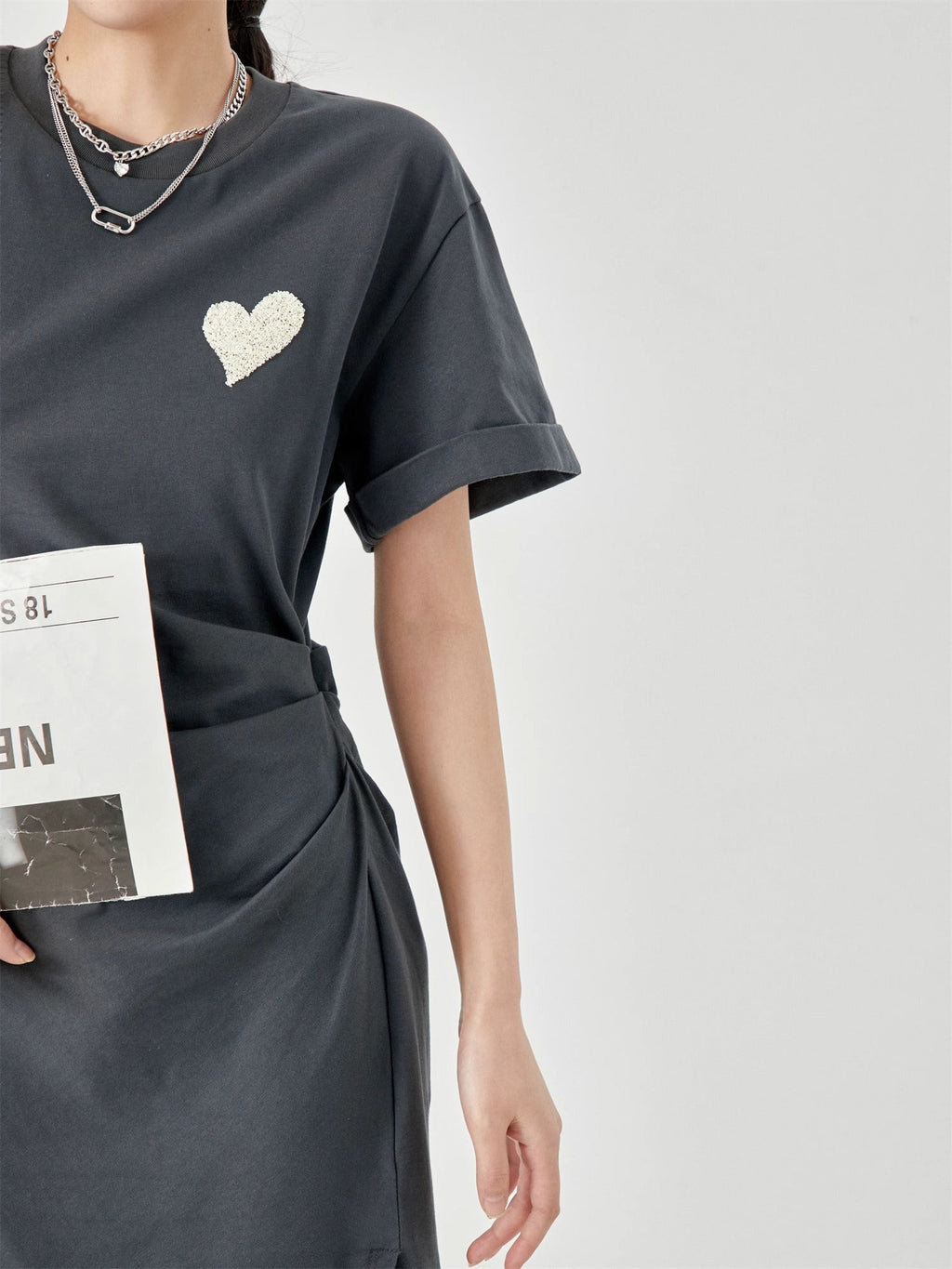 Summer Midi Slim Fit Slit Waist Design Women T-Shirt
 [ID:0052OP]