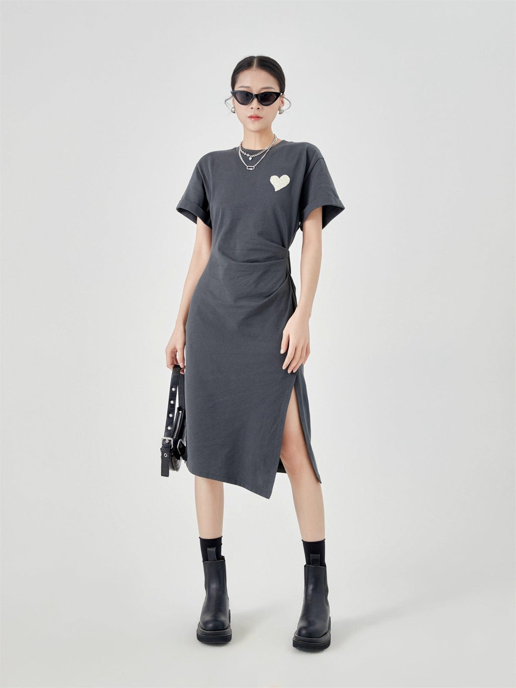 Summer Midi Slim Fit Slit Waist Design Women T-Shirt
 [ID:0052OP]