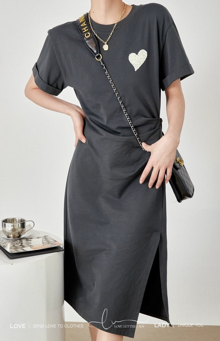 Summer Midi Slim Fit Slit Waist Design Women T-Shirt
 [ID:0052OP]