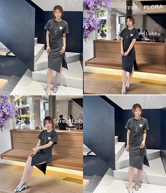 Summer Midi Slim Fit Slit Waist Design Women T-Shirt
 [ID:0052OP]