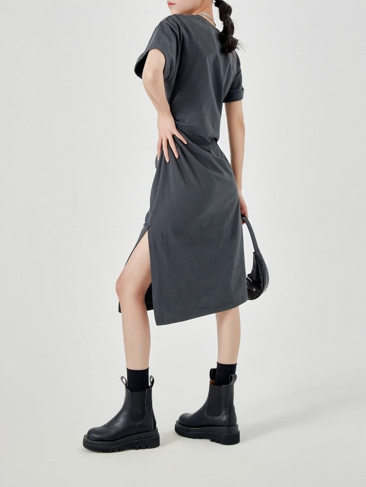 Summer Midi Slim Fit Slit Waist Design Women T-Shirt
 [ID:0052OP]