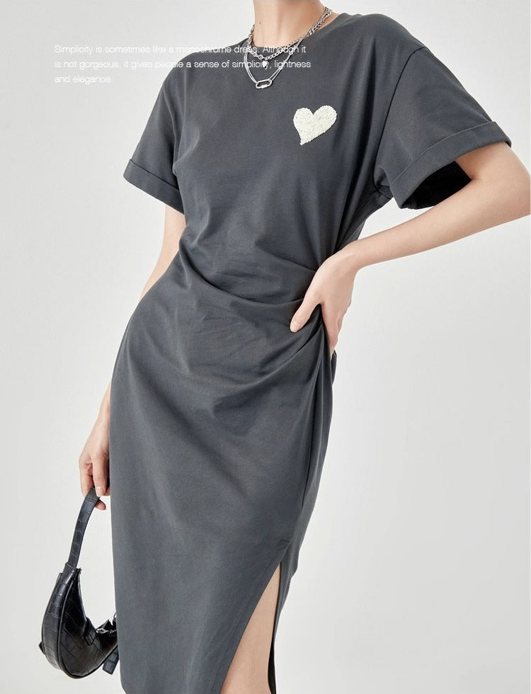 Summer Midi Slim Fit Slit Waist Design Women T-Shirt
 [ID:0052OP]