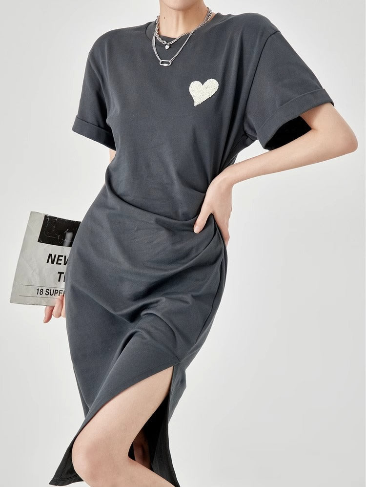 Summer Midi Slim Fit Slit Waist Design Women T-Shirt
 [ID:0052OP]