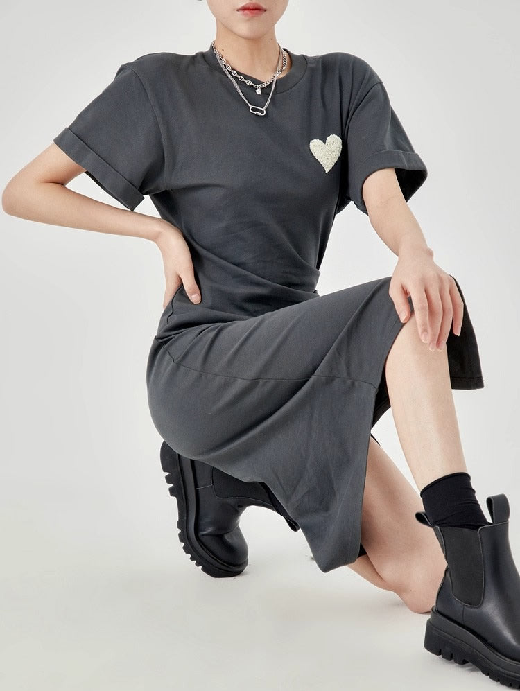 Summer Midi Slim Fit Slit Waist Design Women T-Shirt
 [ID:0052OP]