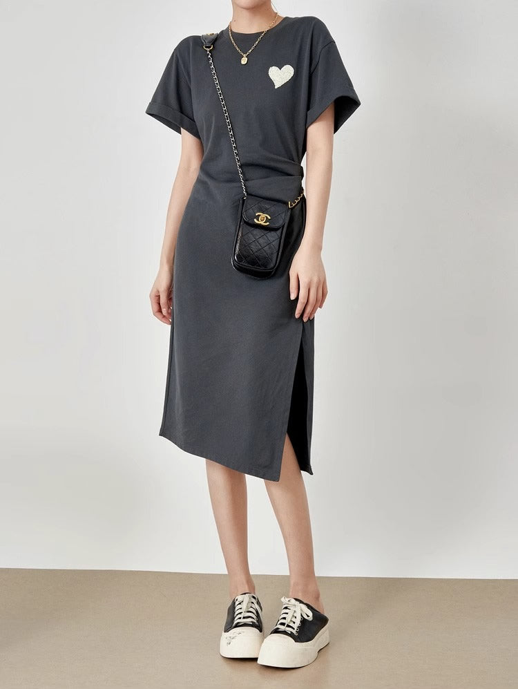 Summer Midi Slim Fit Slit Waist Design Women T-Shirt
 [ID:0052OP]