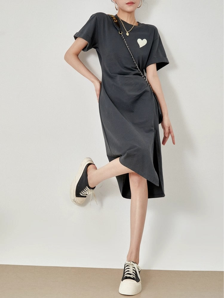 Summer Midi Slim Fit Slit Waist Design Women T-Shirt
 [ID:0052OP]