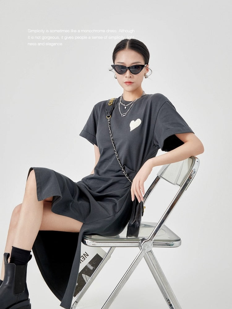 Summer Midi Slim Fit Slit Waist Design Women T-Shirt
 [ID:0052OP]