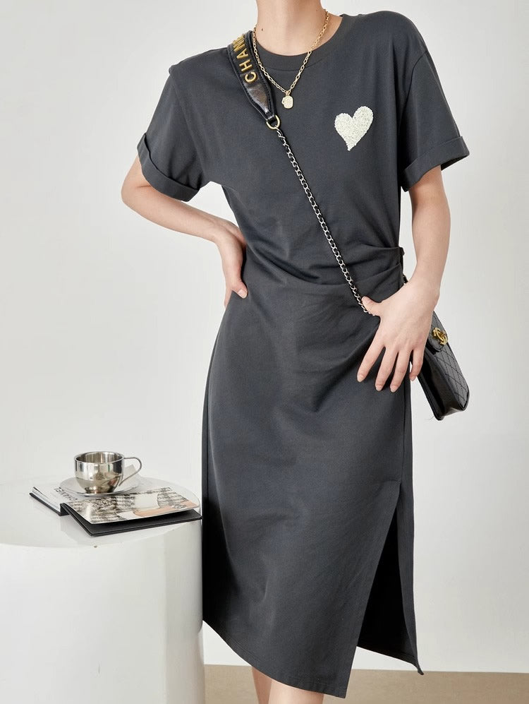 Summer Midi Slim Fit Slit Waist Design Women T-Shirt
 [ID:0052OP]
