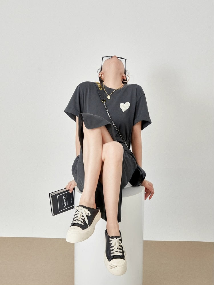 Summer Midi Slim Fit Slit Waist Design Women T-Shirt
 [ID:0052OP]