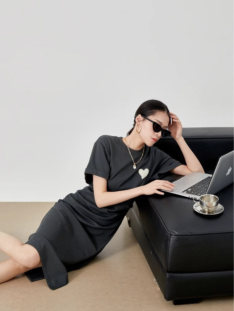 Summer Midi Slim Fit Slit Waist Design Women T-Shirt
 [ID:0052OP]