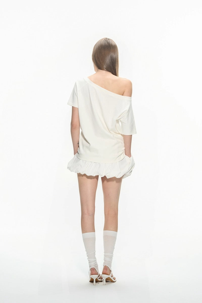 Ballet Style Off Shoulder Short Sleeve Women T-Shirt
 [ID:0054TO]
