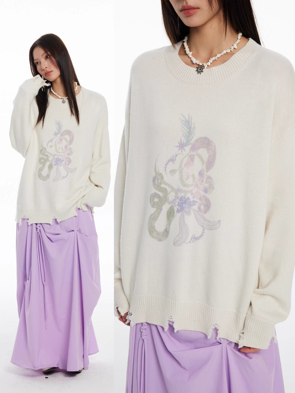 Snake Year Limited Retro Print Knit Women Sweater
 [ID:0055TO]