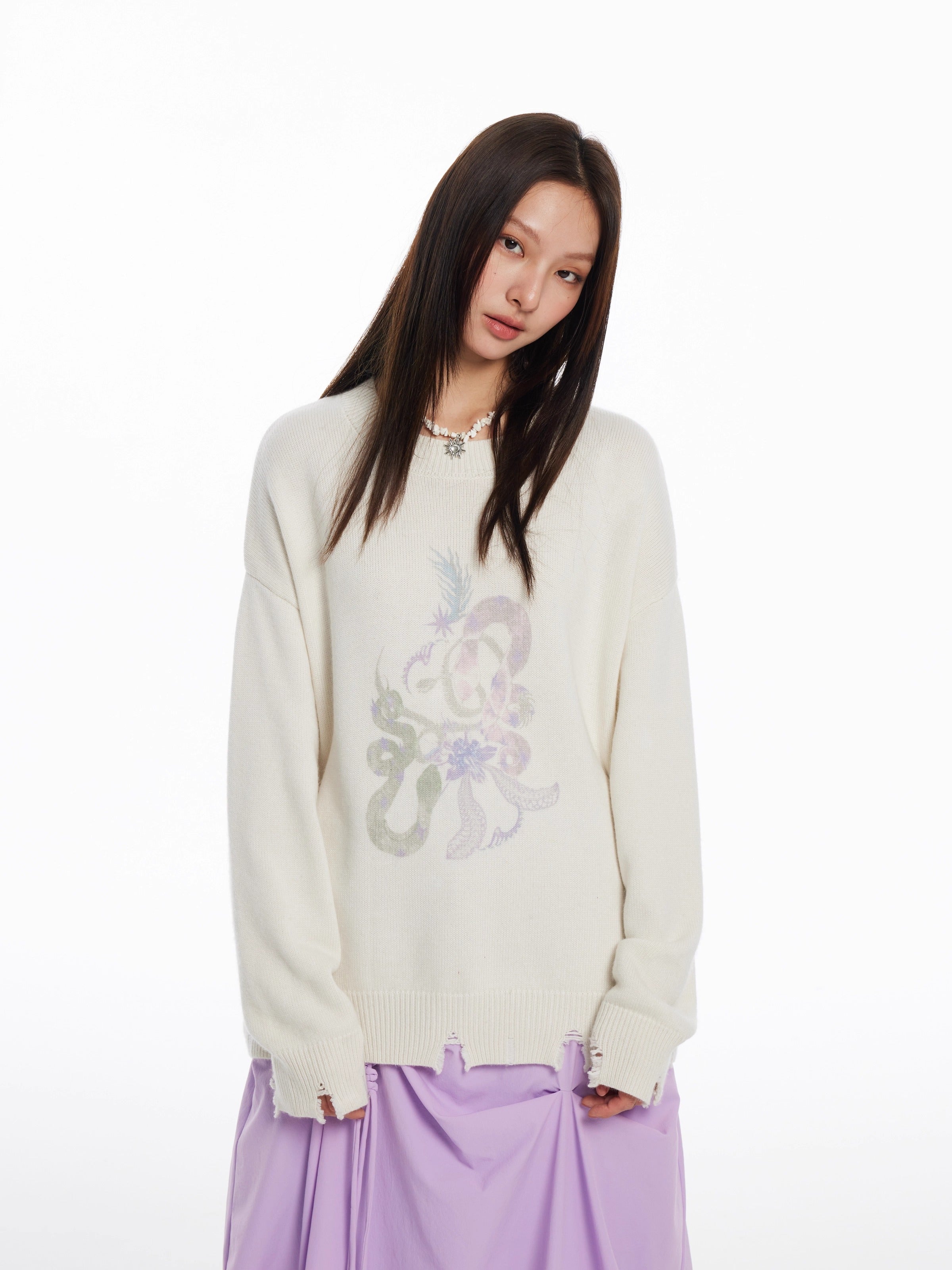Snake Year Limited Retro Print Knit Women Sweater
 [ID:0055TO]