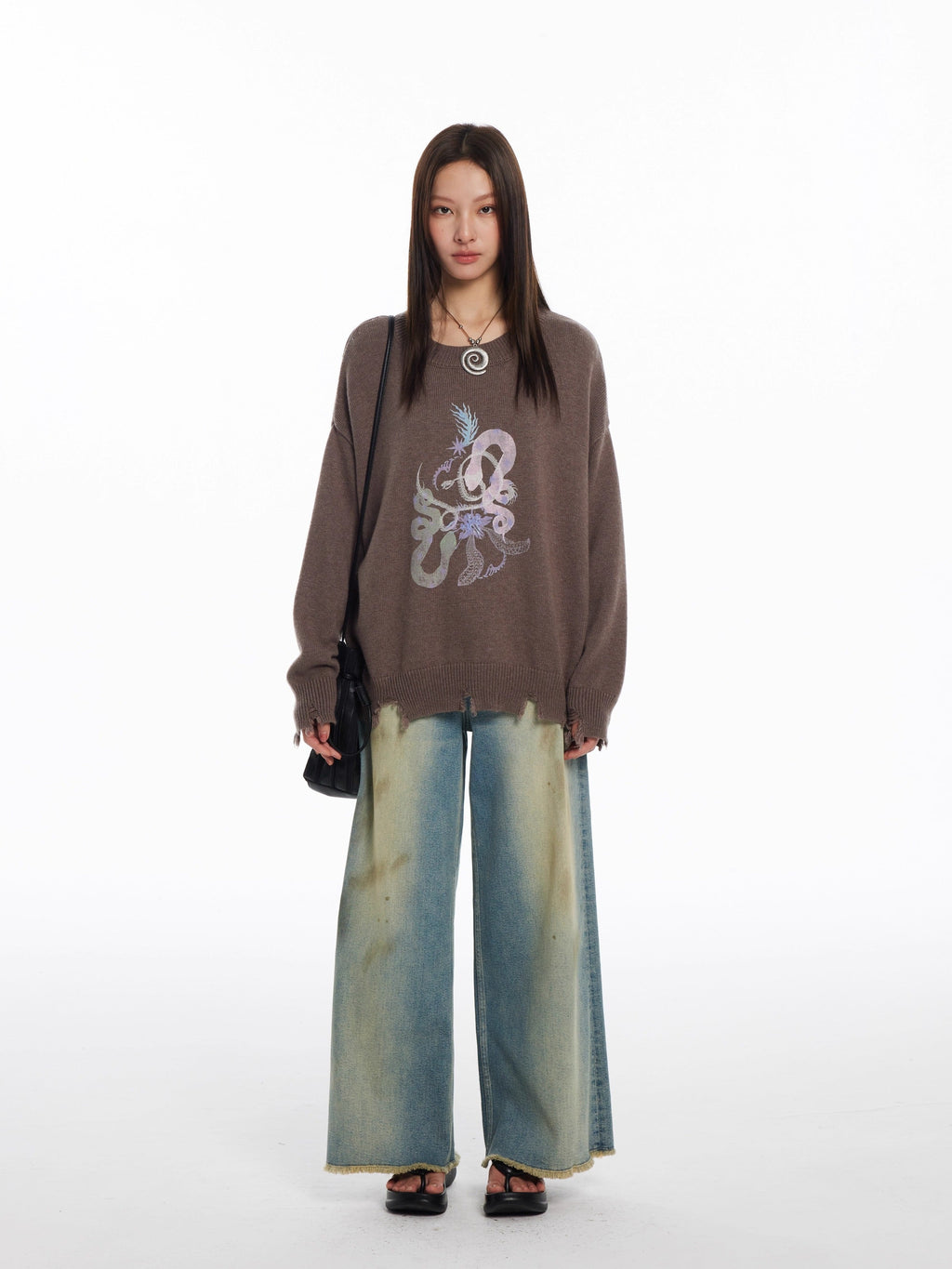 Snake Year Limited Retro Print Knit Women Sweater
 [ID:0055TO]