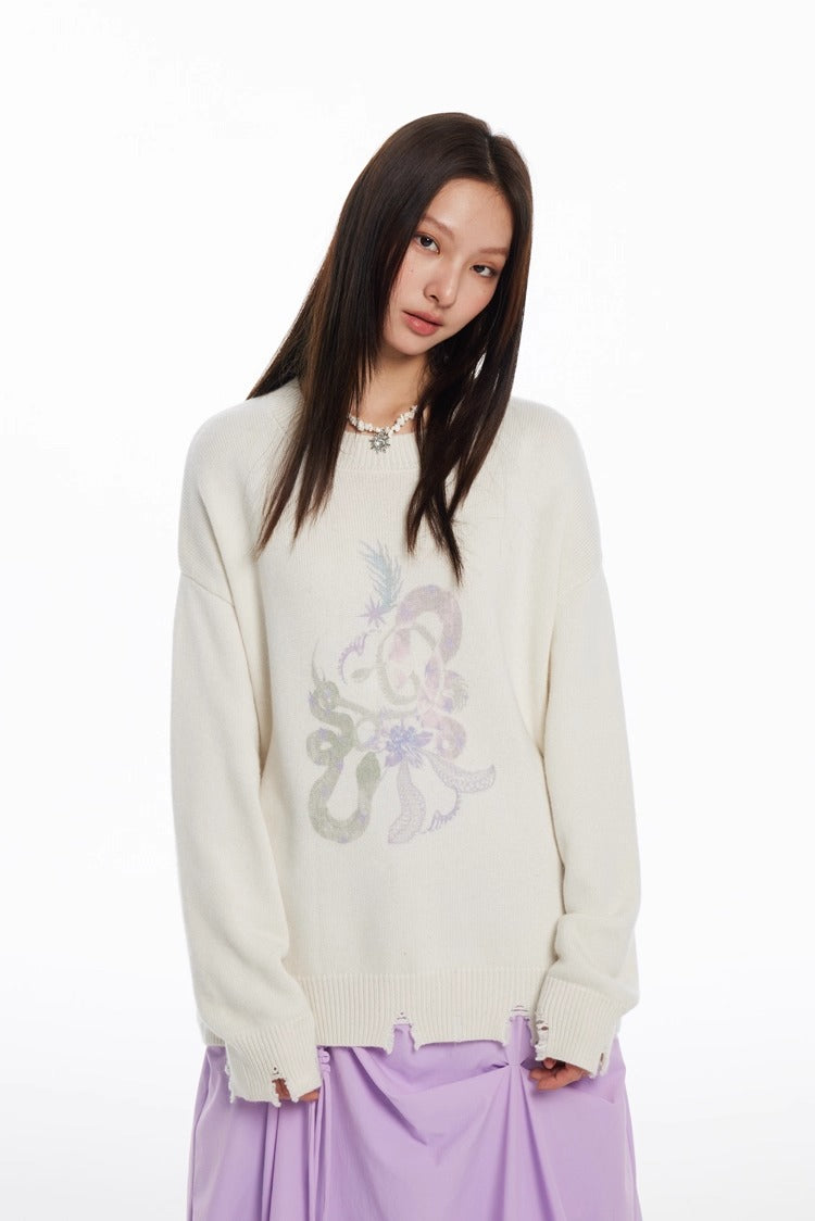 Snake Year Limited Retro Print Knit Women Sweater
 [ID:0055TO]