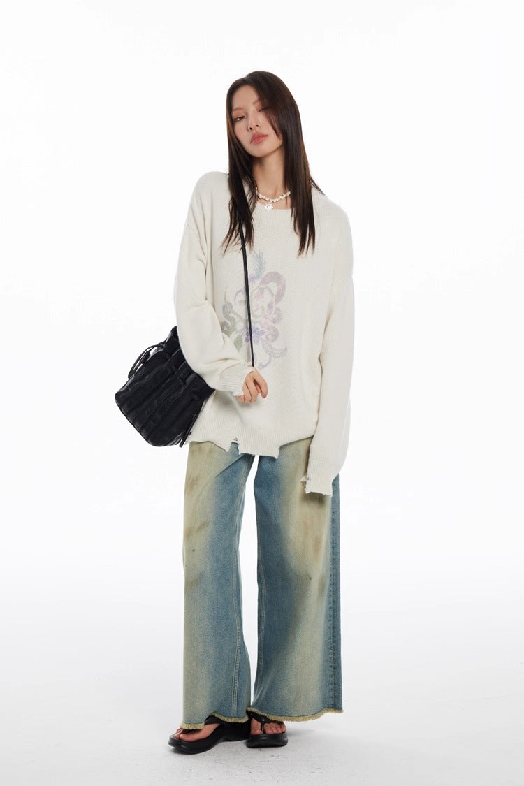 Snake Year Limited Retro Print Knit Women Sweater
 [ID:0055TO]