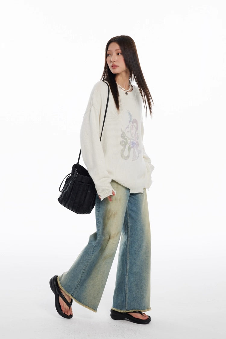 Snake Year Limited Retro Print Knit Women Sweater
 [ID:0055TO]