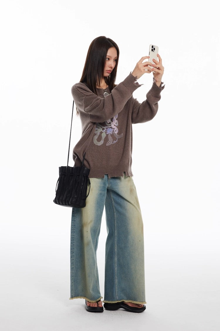Snake Year Limited Retro Print Knit Women Sweater
 [ID:0055TO]