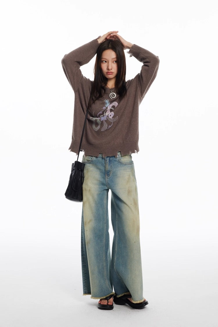 Snake Year Limited Retro Print Knit Women Sweater
 [ID:0055TO]