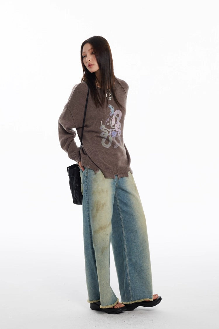 Snake Year Limited Retro Print Knit Women Sweater
 [ID:0055TO]