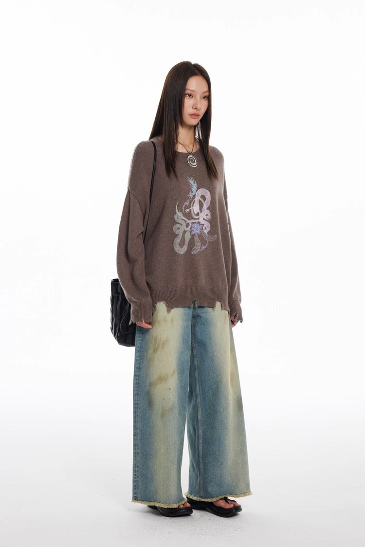 Snake Year Limited Retro Print Knit Women Sweater
 [ID:0055TO]