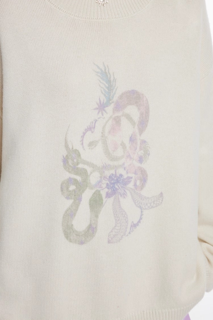 Snake Year Limited Retro Print Knit Women Sweater
 [ID:0055TO]
