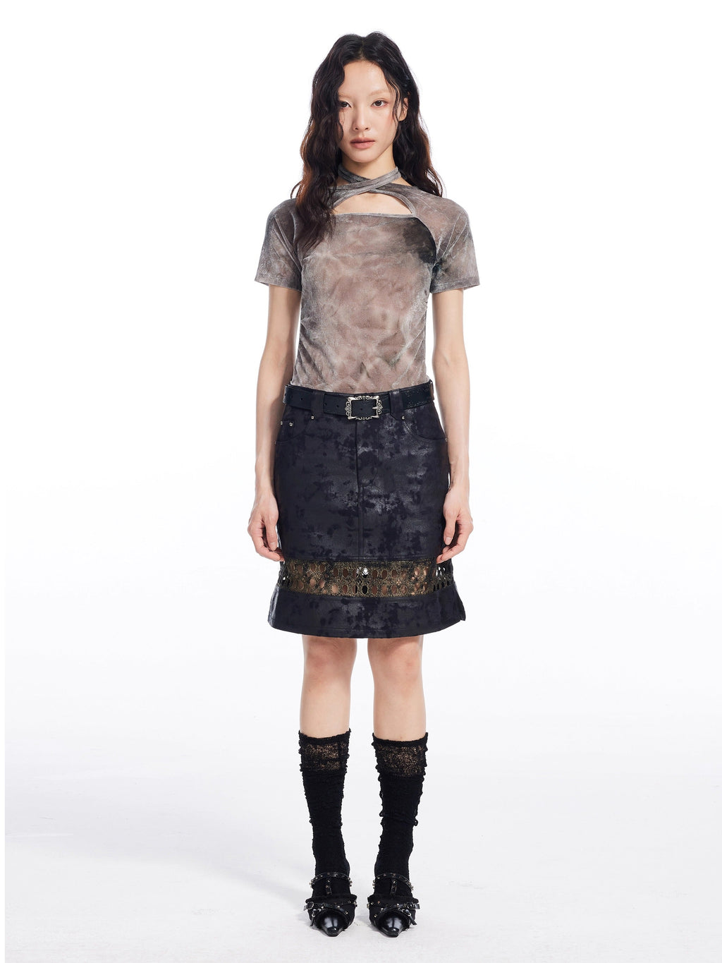 Tie Dye Cross Back Strap Slim Fit Women T-Shirt
 [ID:0056TO]