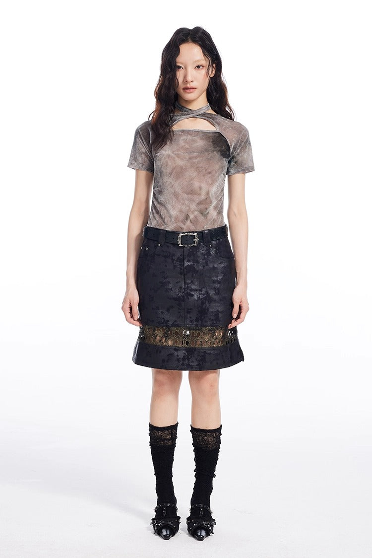 Tie Dye Cross Back Strap Slim Fit Women T-Shirt
 [ID:0056TO]