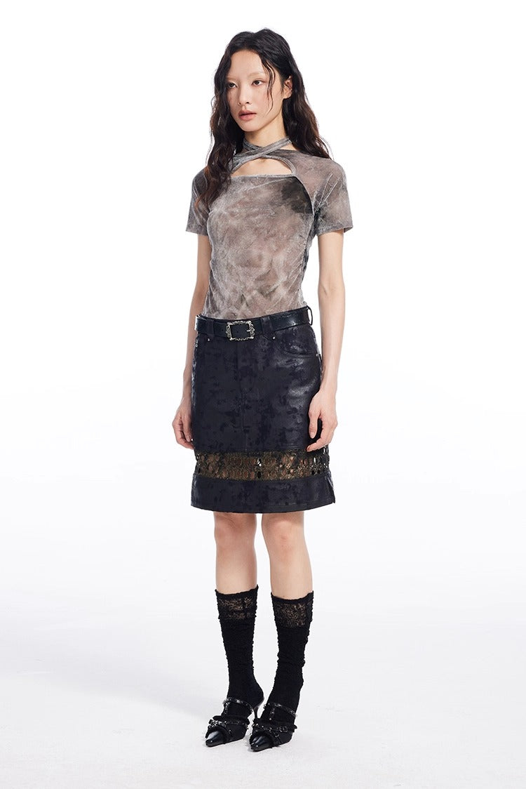Tie Dye Cross Back Strap Slim Fit Women T-Shirt
 [ID:0056TO]