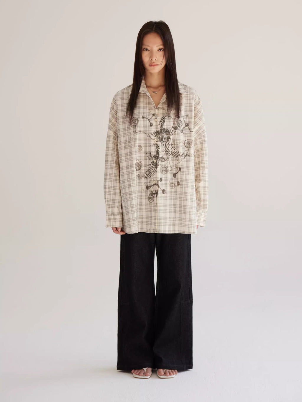 Plaid Beige Loose Fit Women Shirt Summer Jacket
 [ID:0057TO]