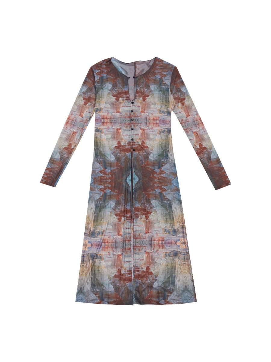 Retro Oil Painting Print Mesh Long Sun Protection Cardigan
 [ID:0058TO]