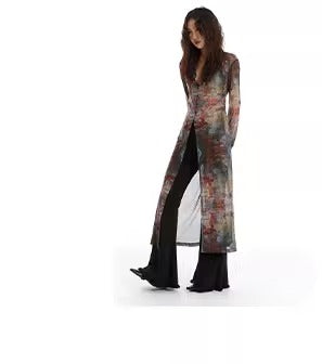 Retro Oil Painting Print Mesh Long Sun Protection Cardigan
 [ID:0058TO]