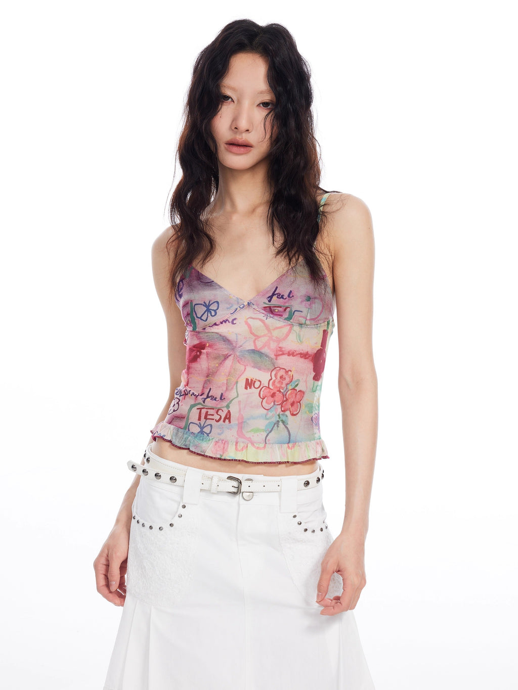 Women's Summer Petal Hem Slim Fit Cami Top
 [ID:0059TO]