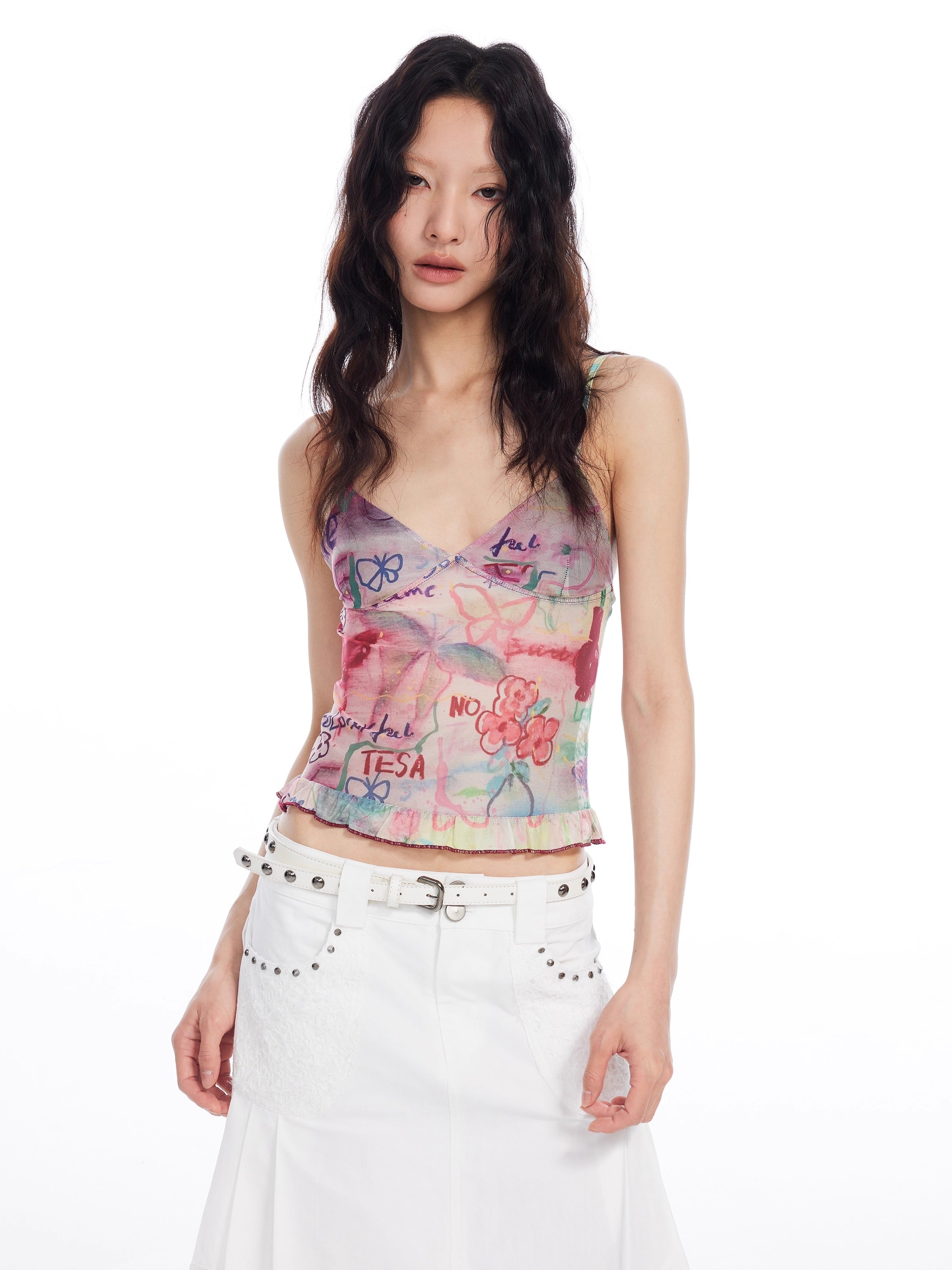 Women's Summer Petal Hem Slim Fit Cami Top
 [ID:0059TO]