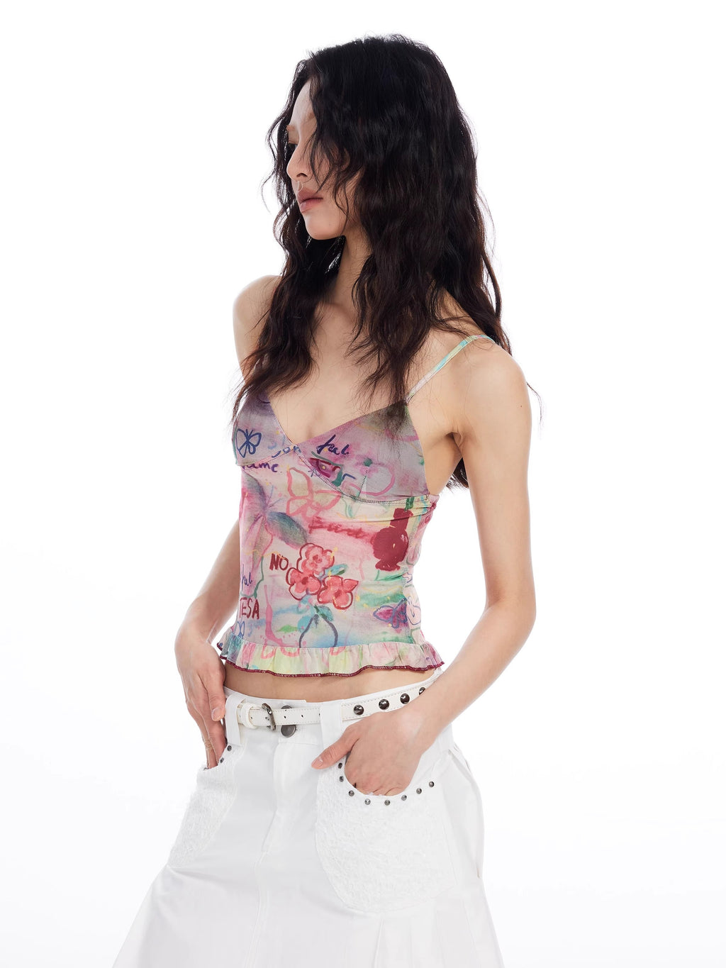 Women's Summer Petal Hem Slim Fit Cami Top
 [ID:0059TO]