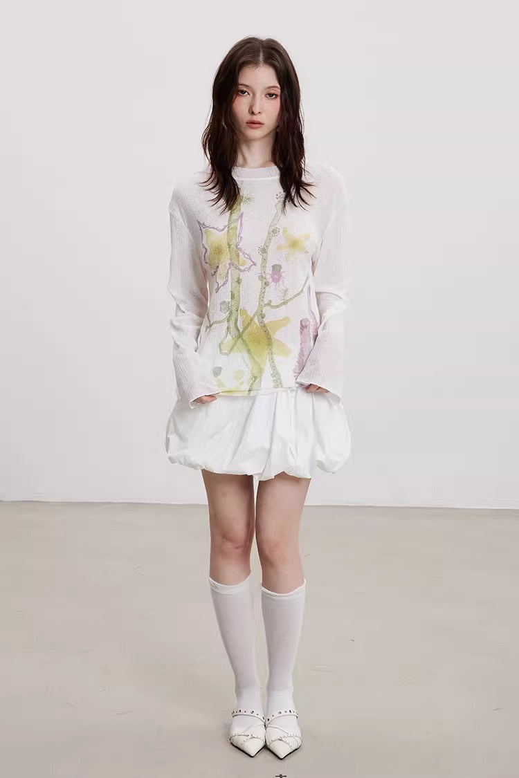 Starfish Floral Print Sheer Long Sleeve Cardigan
 [ID:0060TO]