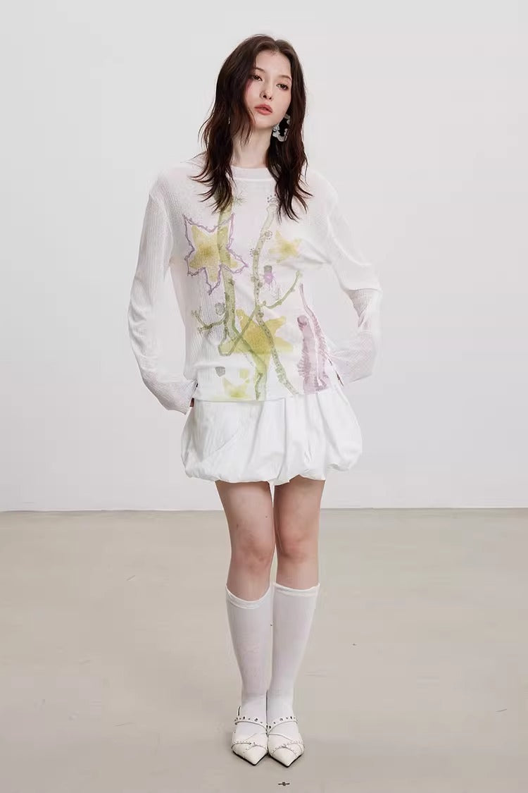 Starfish Floral Print Sheer Long Sleeve Cardigan
 [ID:0060TO]