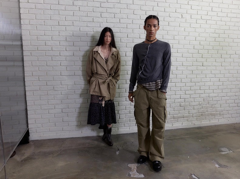 Diagonal Placket Knit Cardigan in Heather Grey