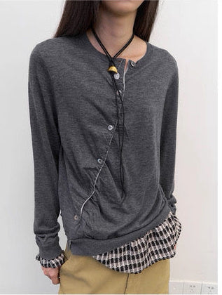 Diagonal Placket Knit Cardigan in Heather Grey