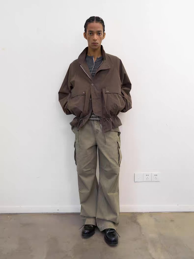 Diagonal Placket Knit Cardigan in Heather Grey