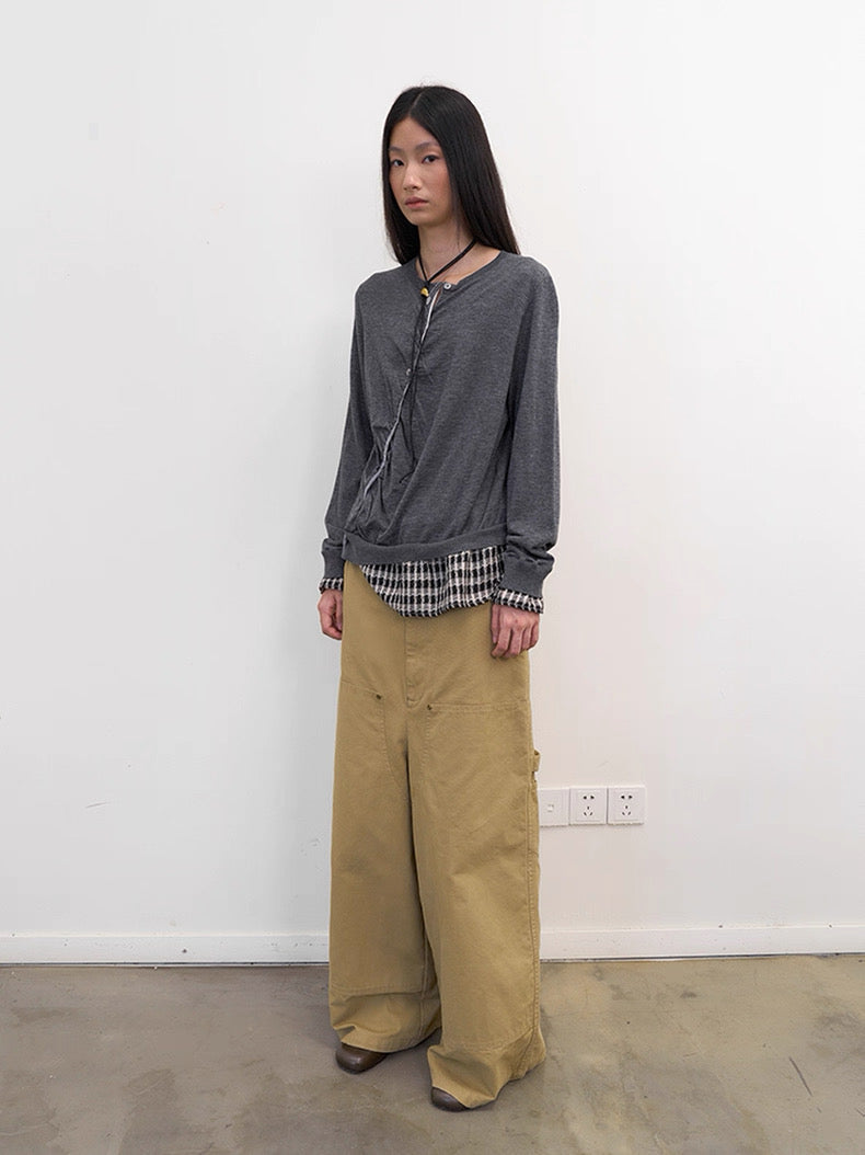 Diagonal Placket Knit Cardigan in Heather Grey