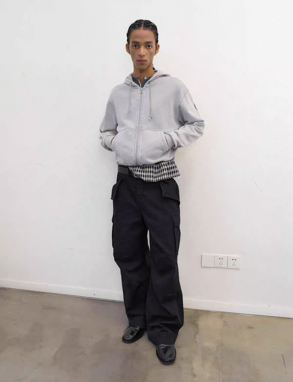 Diagonal Placket Knit Cardigan in Heather Grey