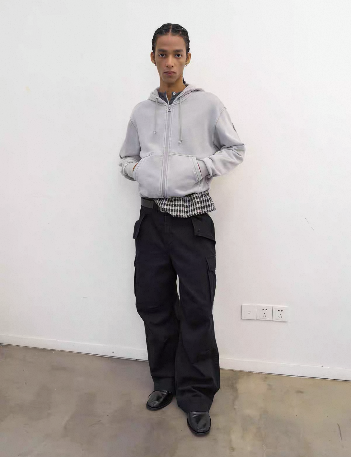 Diagonal Placket Knit Cardigan in Heather Grey