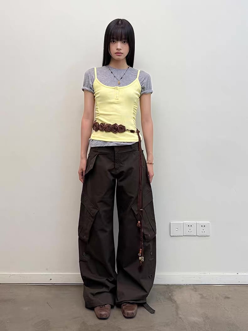 Diagonal Bellows Pocket Trousers in Deep Khaki or Off-White